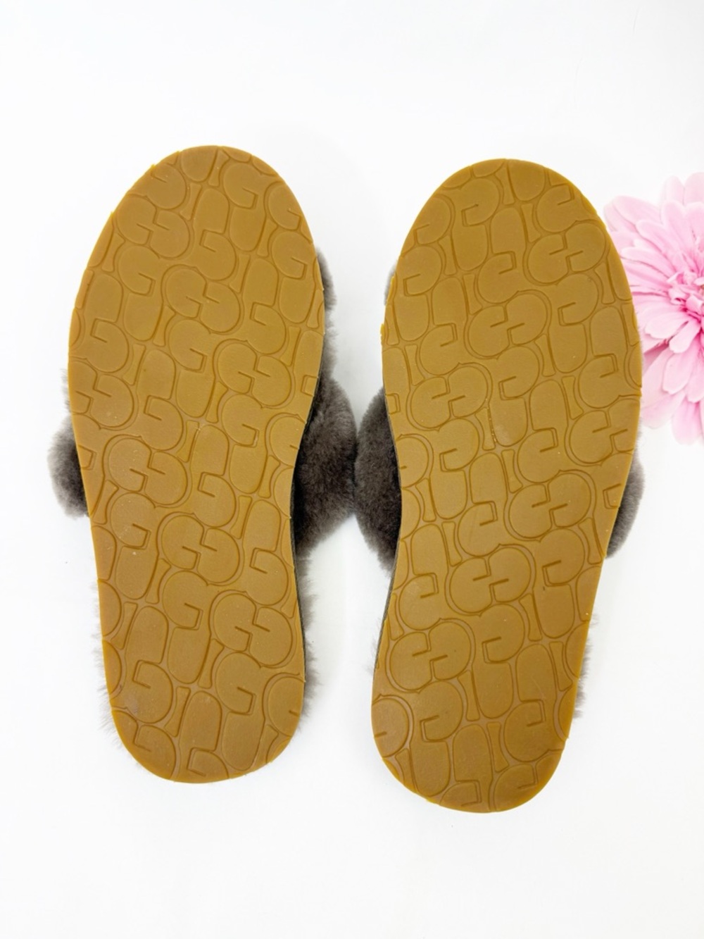 UGG Abela Slippers Criss Cross Sheepskin Fluffy Slate Grey Brown - Picture 9 of 12